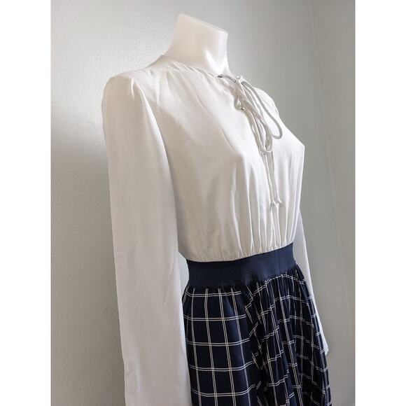 Ted Baker Size 1 US 4 Fancesa Combo Dress White Navy Blue Plaid Long Sleeves - Picture 7 of 16